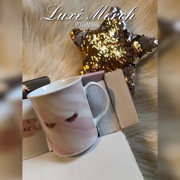 ☕️2 Piece Coffee Mug Set - Hello Gorgeous and Eyelashes Pink/White/Rose Gold ☕️ - Picture 5 of 5